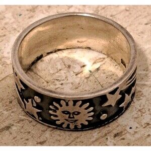 Vintage Oxidized Sun & Star .925 Sterling Silver  Ring Size 8.5 Misses